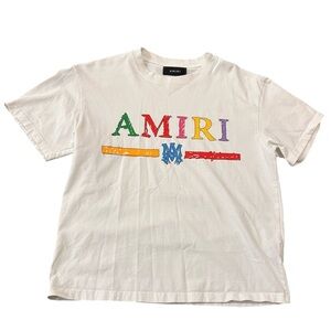 RARE Amiri Crayon Colored AM Print Logo T-Shirt White Mens Size Medium